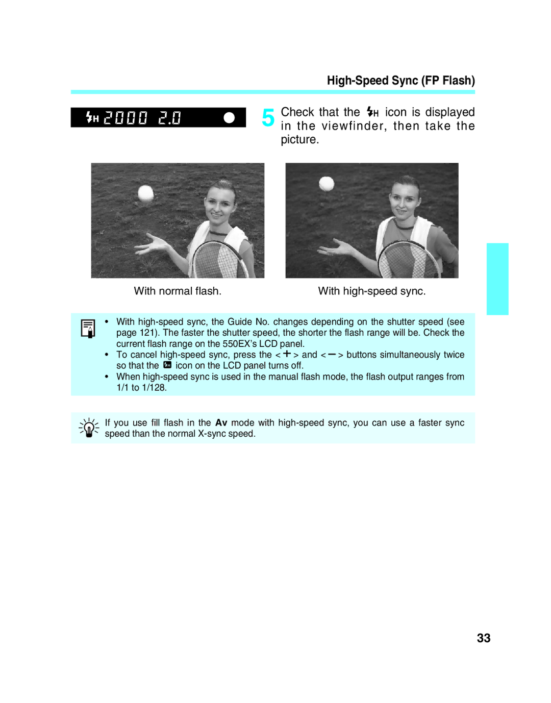 Canon 550EX manual High-Speed Sync FP Flash, With normal flash 