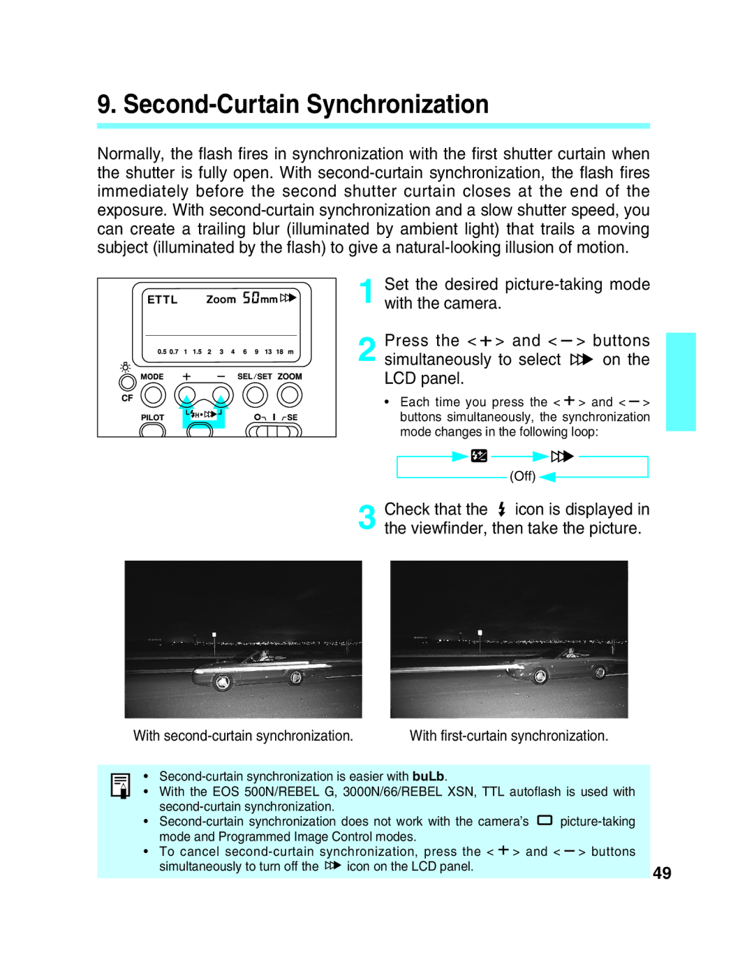 Canon 550EX manual Second-Curtain Synchronization, LCD panel 