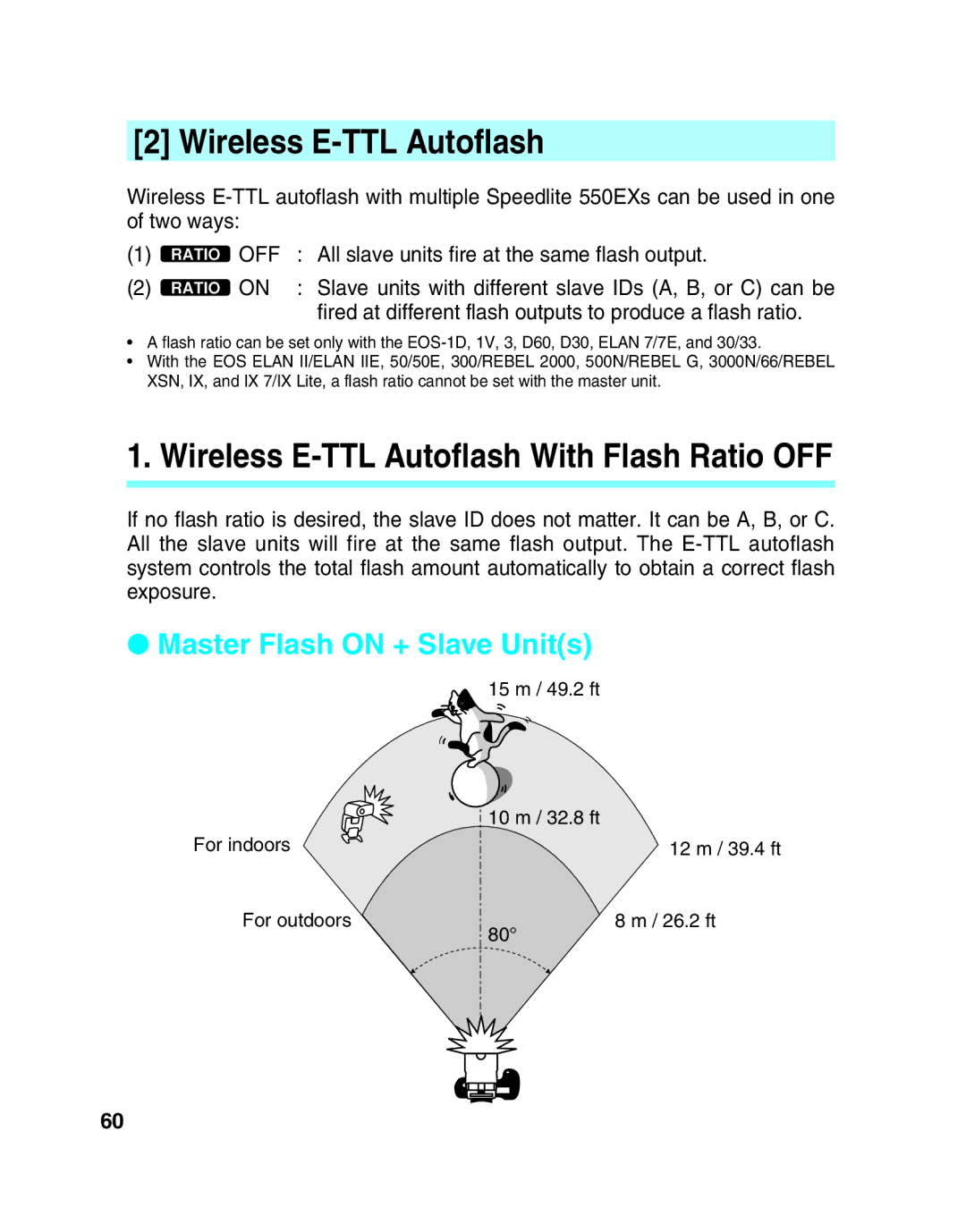 Canon 550EX manual Wireless E-TTL Autoflash, Master Flash on + Slave Units, All slave units fire at the same flash output 