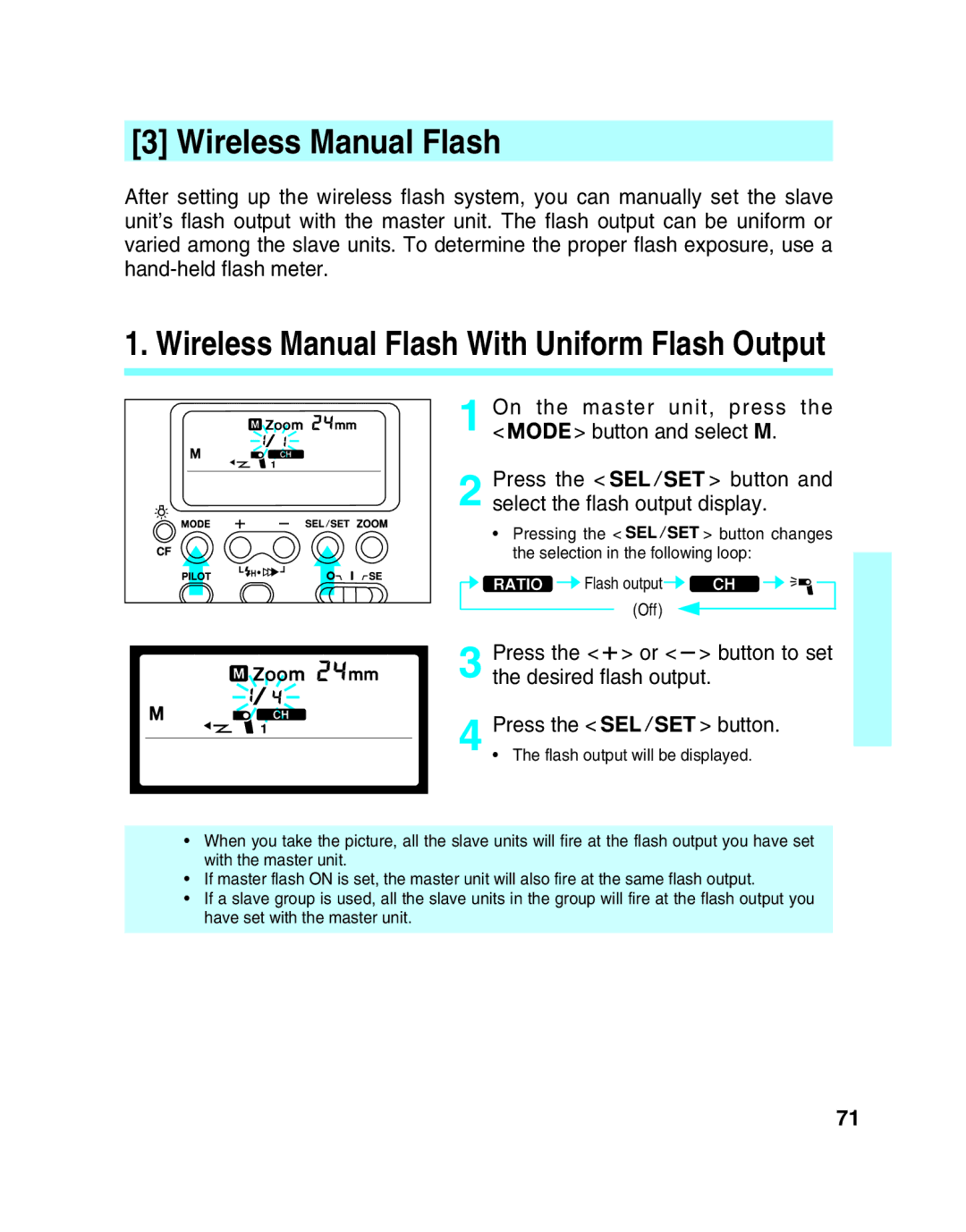 Canon 550EX manual Wireless Manual Flash, Desired flash output 