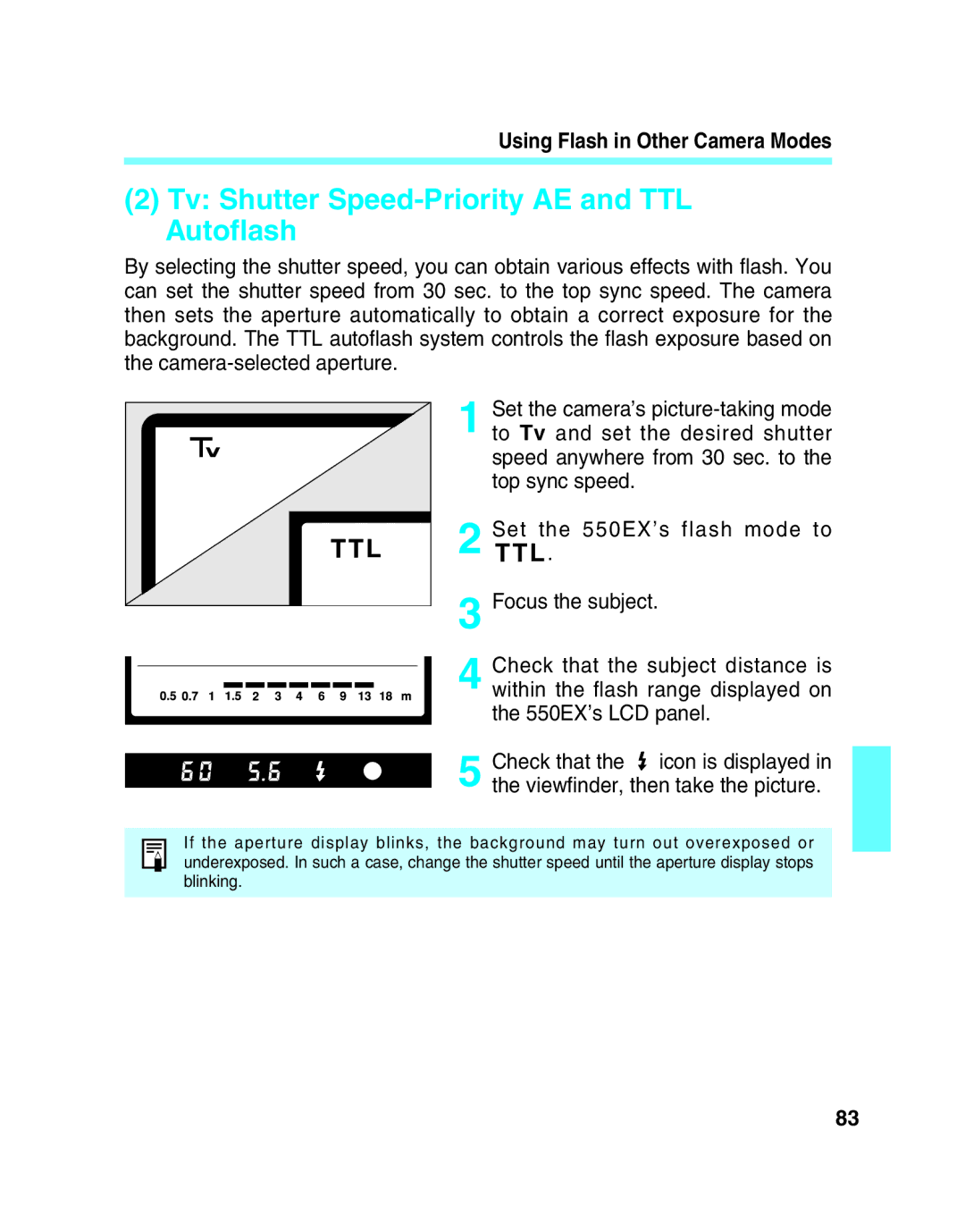 Canon 550EX manual Tv Shutter Speed-Priority AE and TTL Autoflash 