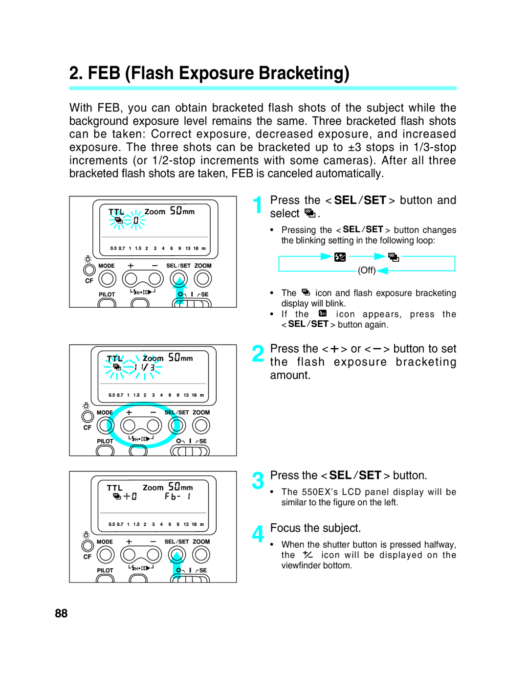 Canon 550EX manual FEB Flash Exposure Bracketing 