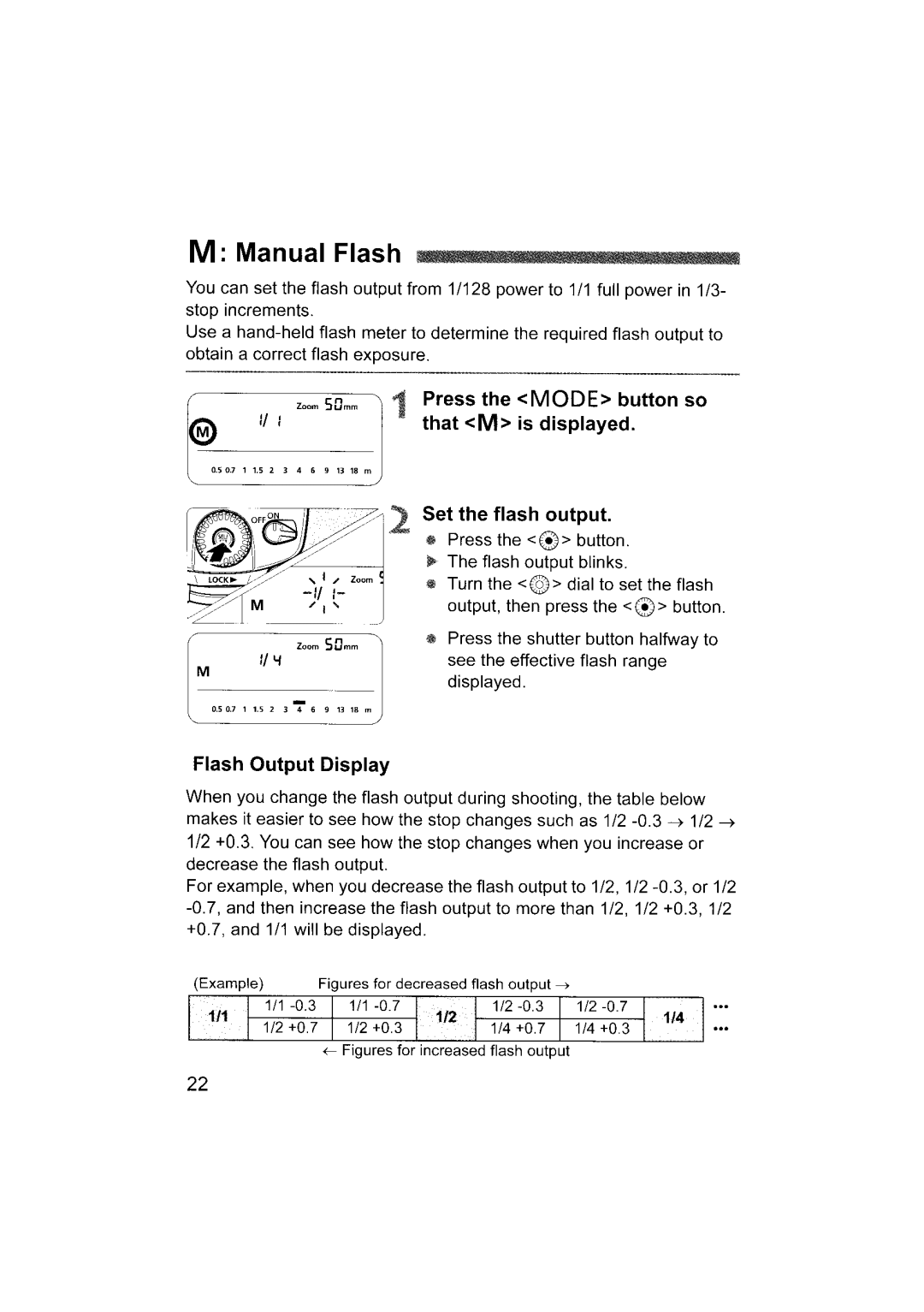 Canon 580EX II instruction manual Flash Output Display, Figures for increased flash output 