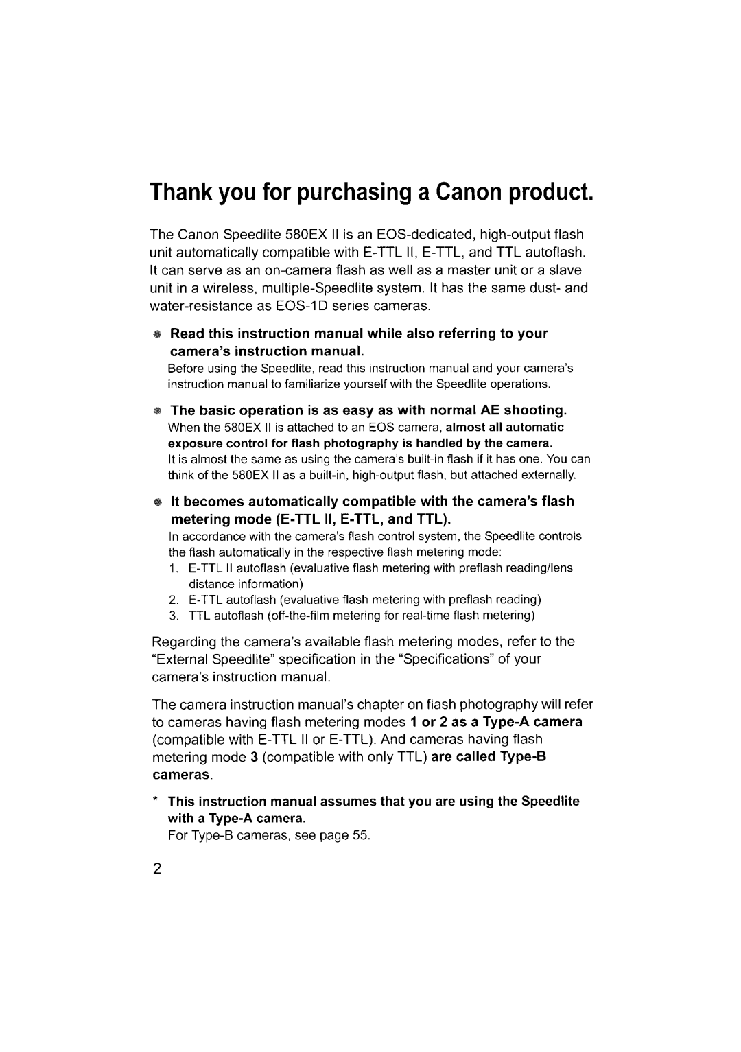 Canon 580EX II instruction manual Thank you for purchasing a Canon product 