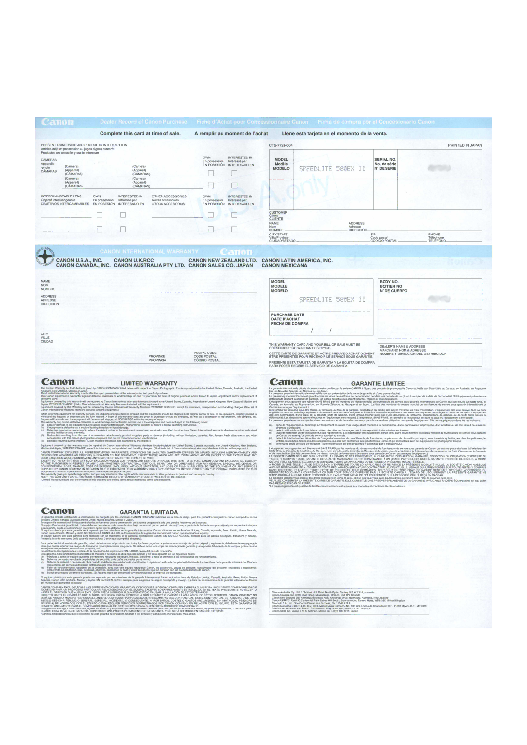 Canon 580EX II instruction manual ~~~ 