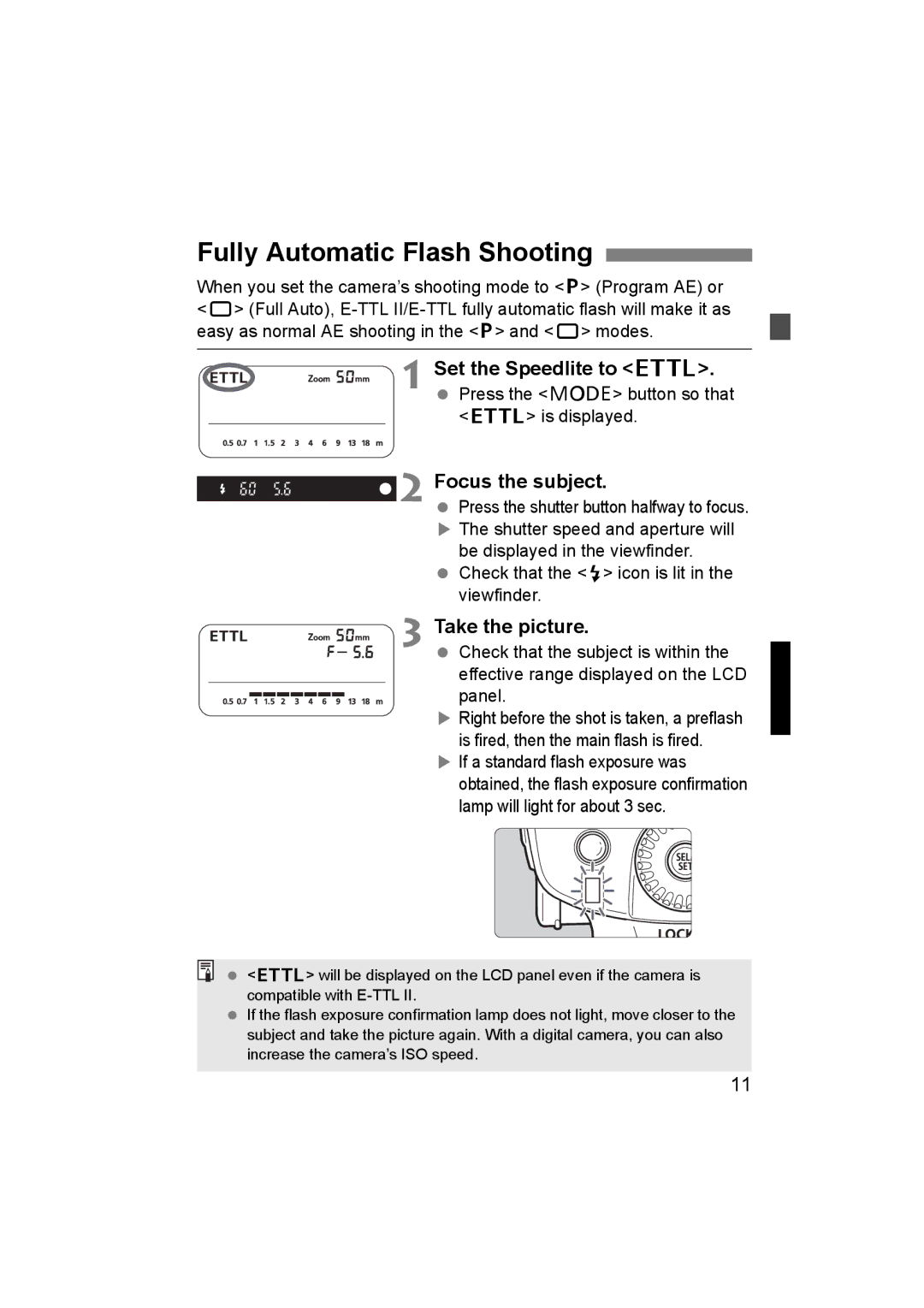 Canon 580EX II manual Fully Automatic Flash Shooting, Set the Speedlite to a, Focus the subject, Take the picture 