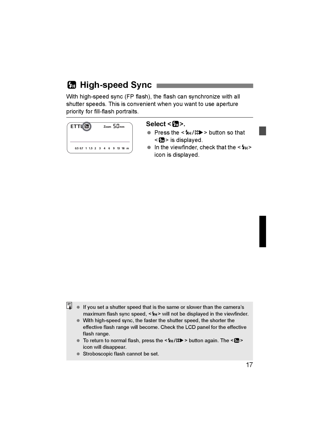 Canon 580EX II manual CHigh-speed Sync, Select c 