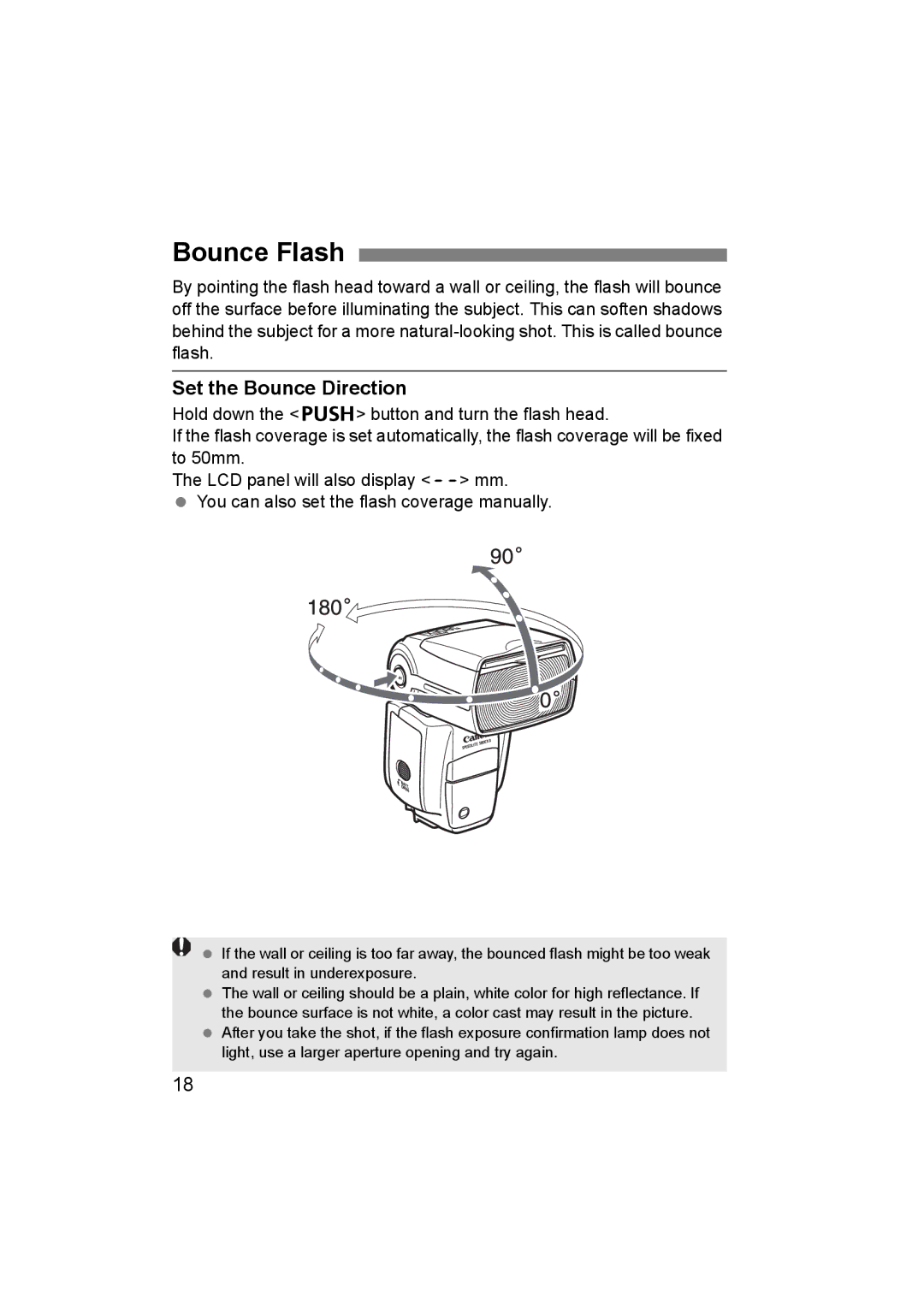 Canon 580EX II manual Bounce Flash, Set the Bounce Direction 