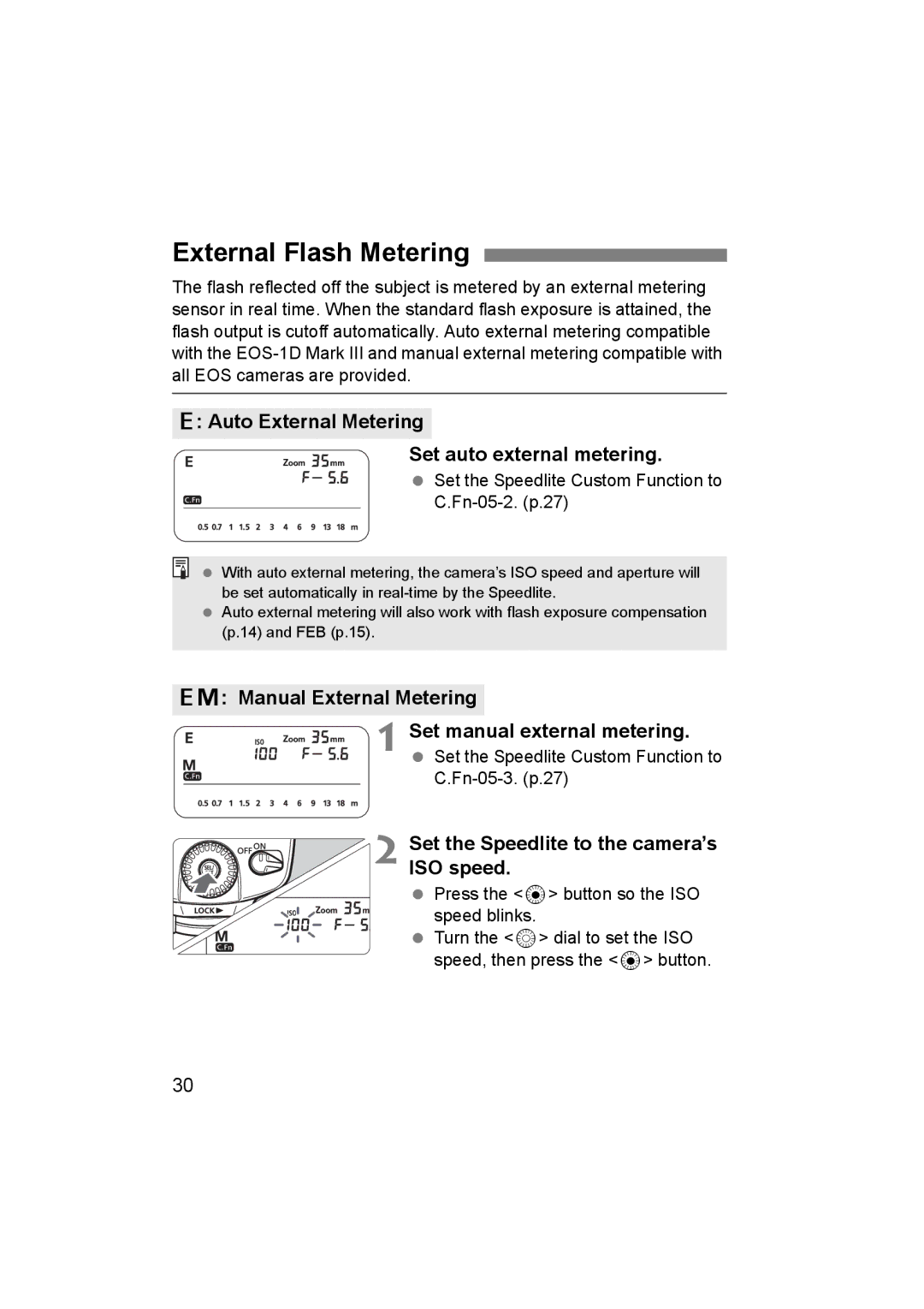 Canon 580EX II External Flash Metering, Auto External Metering Set auto external metering, 8q Manual External Metering 