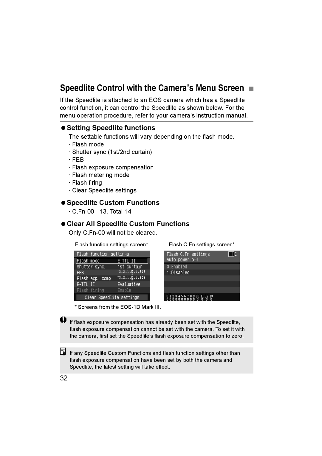 Canon 580EX II manual Setting Speedlite functions, Clear All Speedlite Custom Functions 