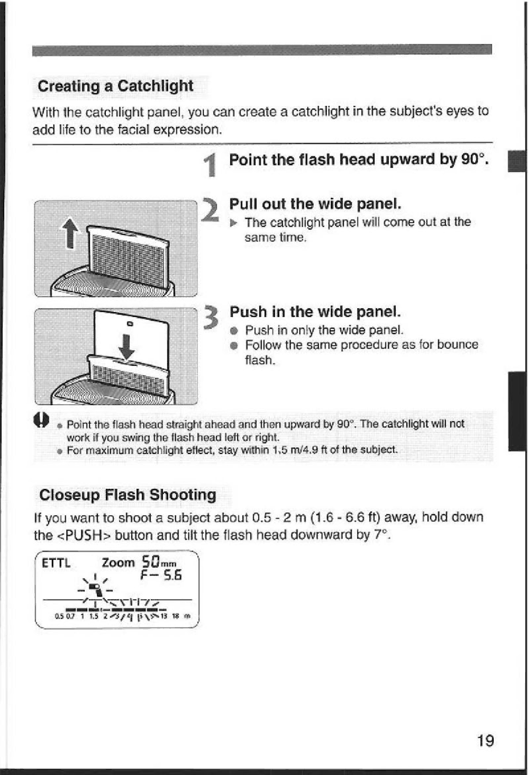 Canon 580EX Creating a Catchlight, Point the flash head upward by Pull out the wide panel, Claseup Flash Shooting 