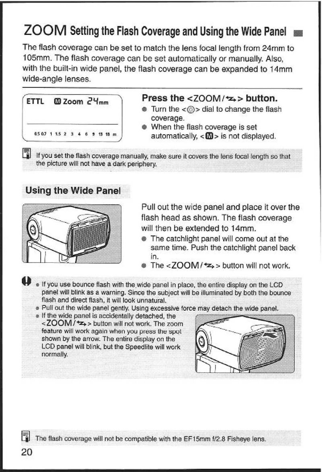 Canon 580EX instruction manual Using the Wide Panel 