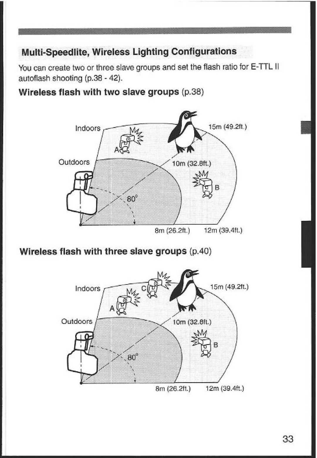 Canon 580EX instruction manual Multi-5peedite, Wireless Lighting Configurations, Wireless flash with two slave groups p.38 