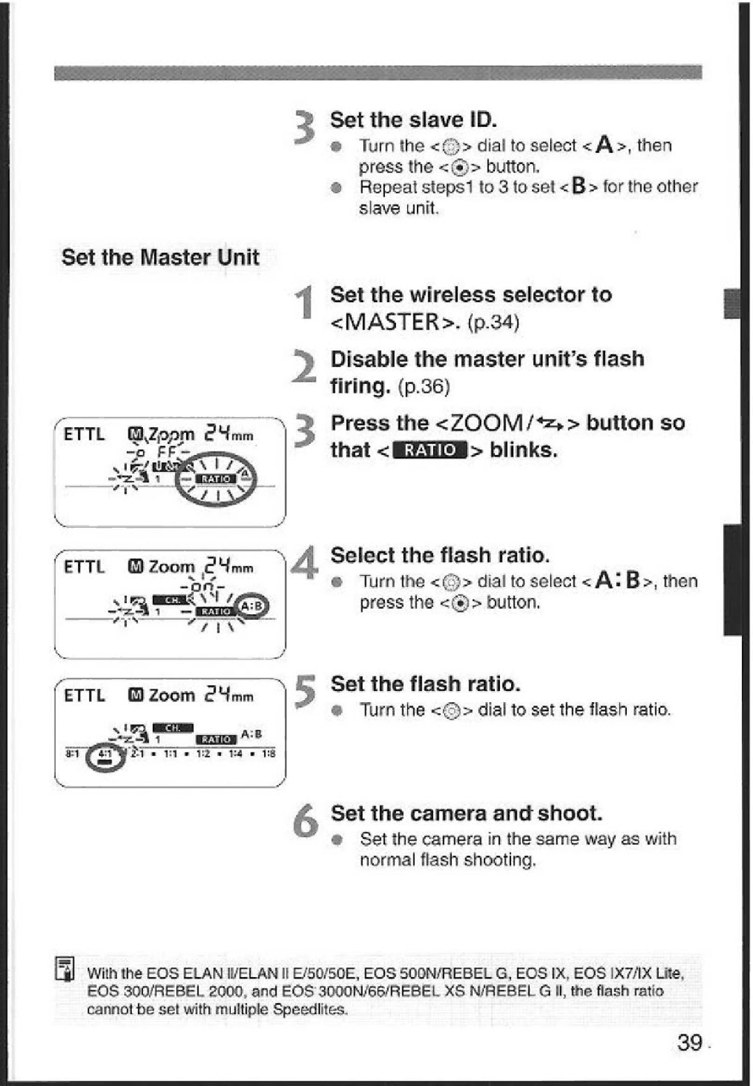 Canon 580EX instruction manual Set the slave, Set the Master Unit, ~ that ~ blinks, Set the flesh ratio 