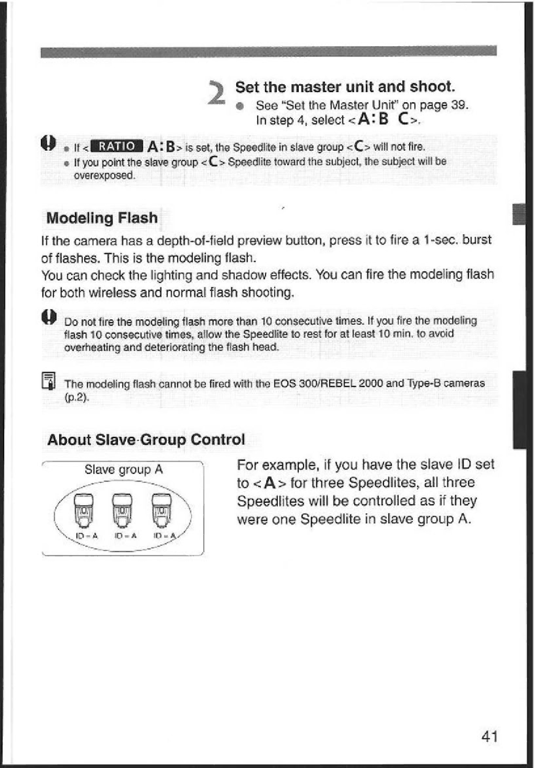 Canon 580EX instruction manual Set the master unit and shoot, Modeling Flash, About Slate-Group Control 