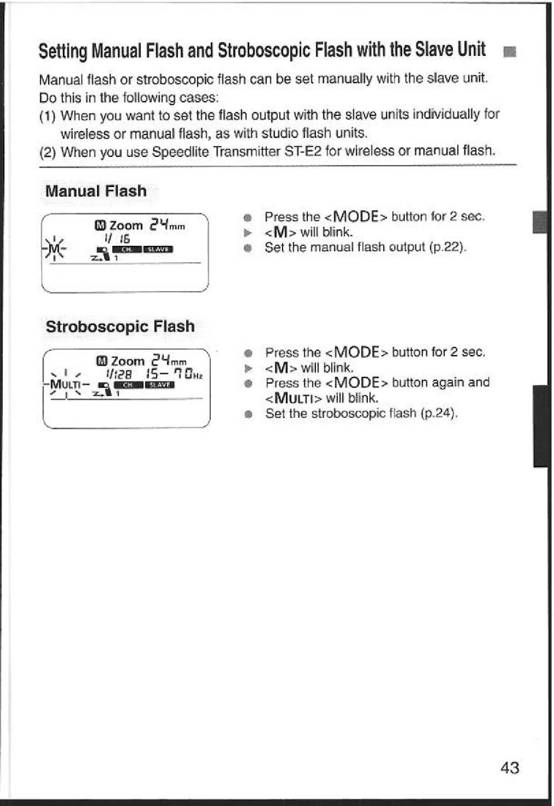 Canon 580EX instruction manual Zoom 2Y Stroboscopic Flash Zoom 2imm 1128 .5- I~,~ Magi, Set the manual flash output p 