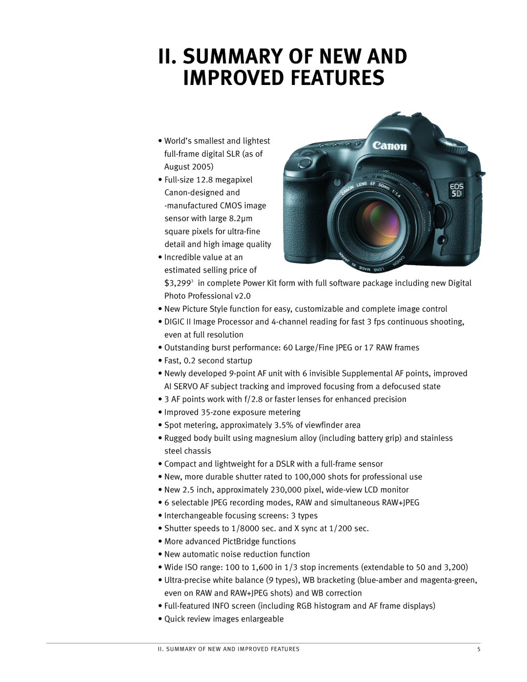 Canon 5d manual II. Summary of NEW and Improved Features 