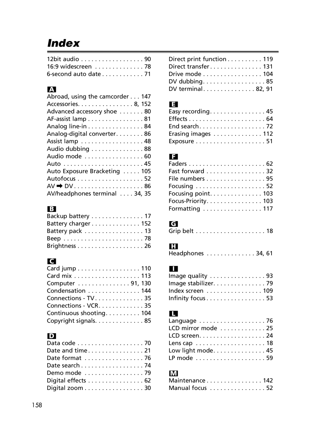 Canon 60, 65 instruction manual Index 