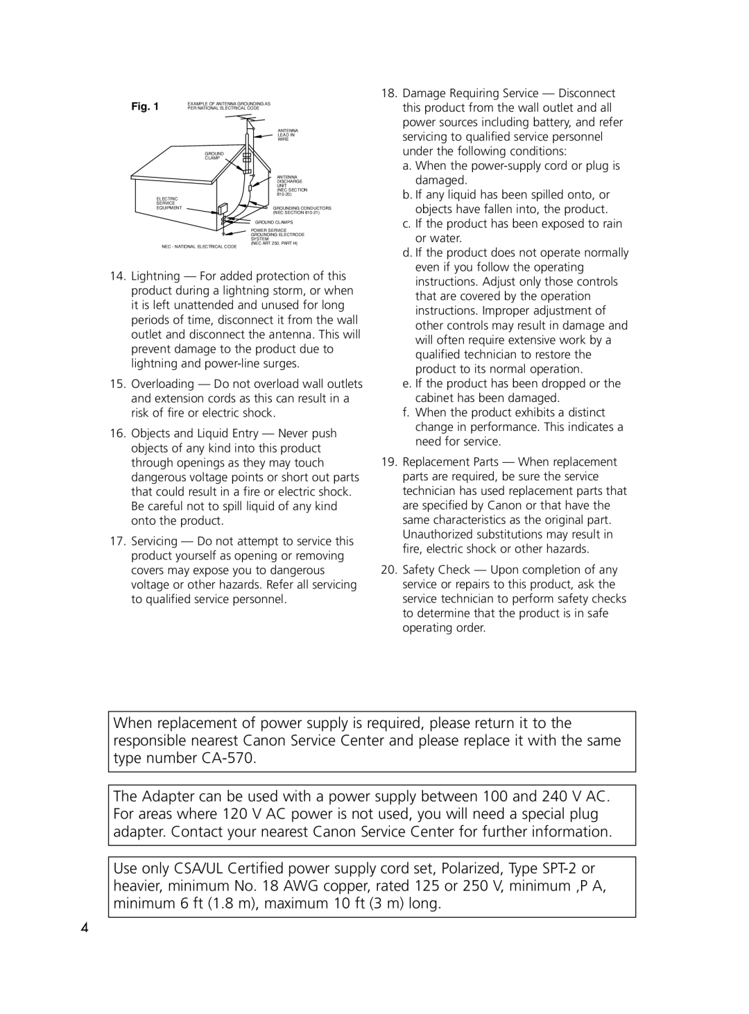 Canon 60, 65 instruction manual a. When the power-supply cord or plug is damaged 