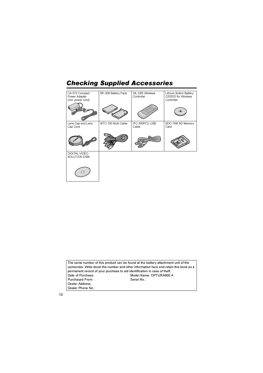 Canon 600 instruction manual Checking Supplied Accessories 