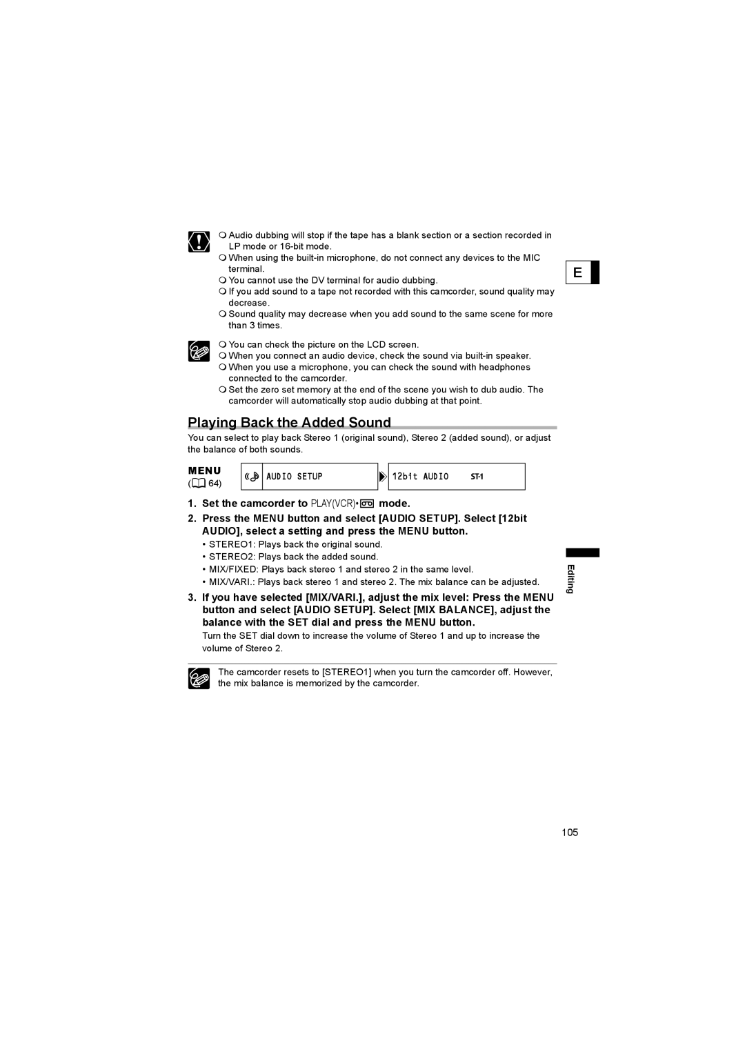 Canon 600 instruction manual Playing Back the Added Sound, 12bit Audio 