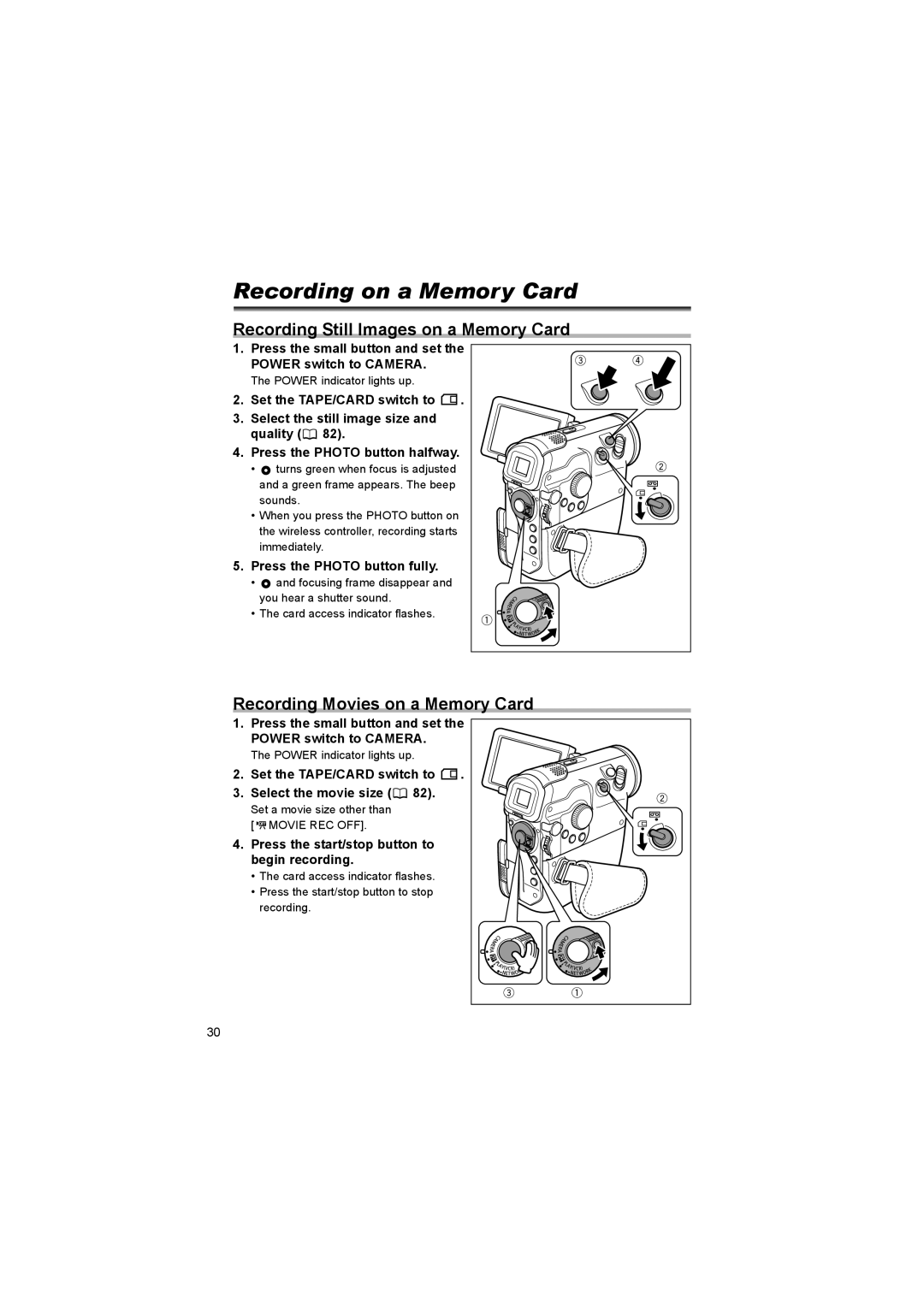 Canon 600 Recording on a Memory Card, Recording Still Images on a Memory Card, Recording Movies on a Memory Card 