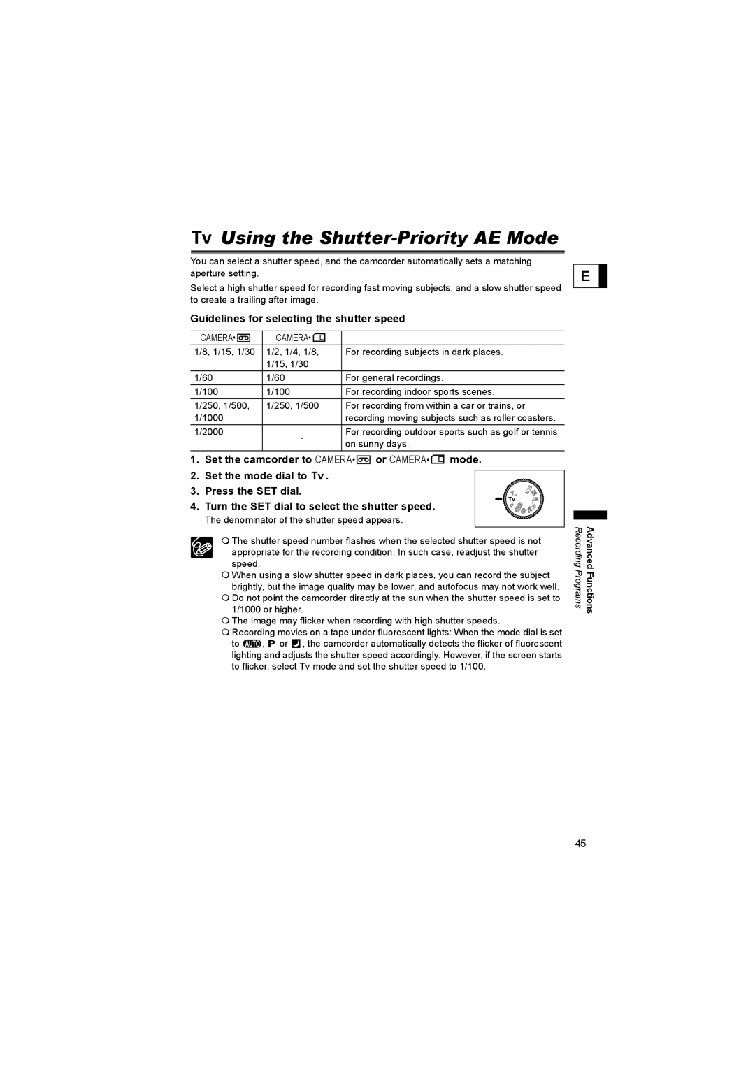 Canon 600 instruction manual Using the Shutter-Priority AE Mode, Guidelines for selecting the shutter speed 