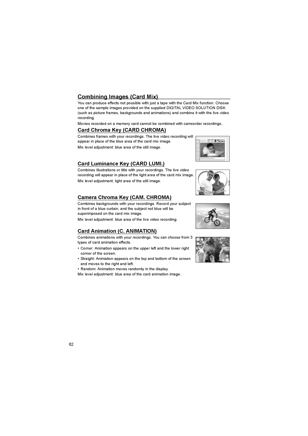 Canon 600 instruction manual Combining Images Card Mix, Card Chroma Key Card Chroma 