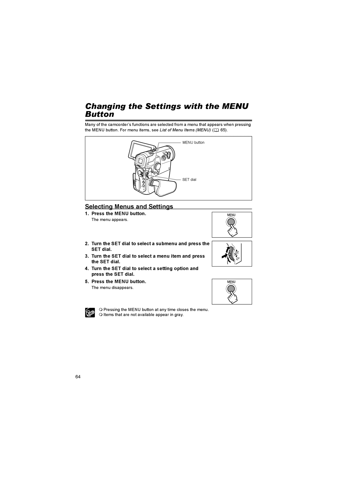 Canon 600 instruction manual Changing the Settings with the Menu Button, Selecting Menus and Settings 