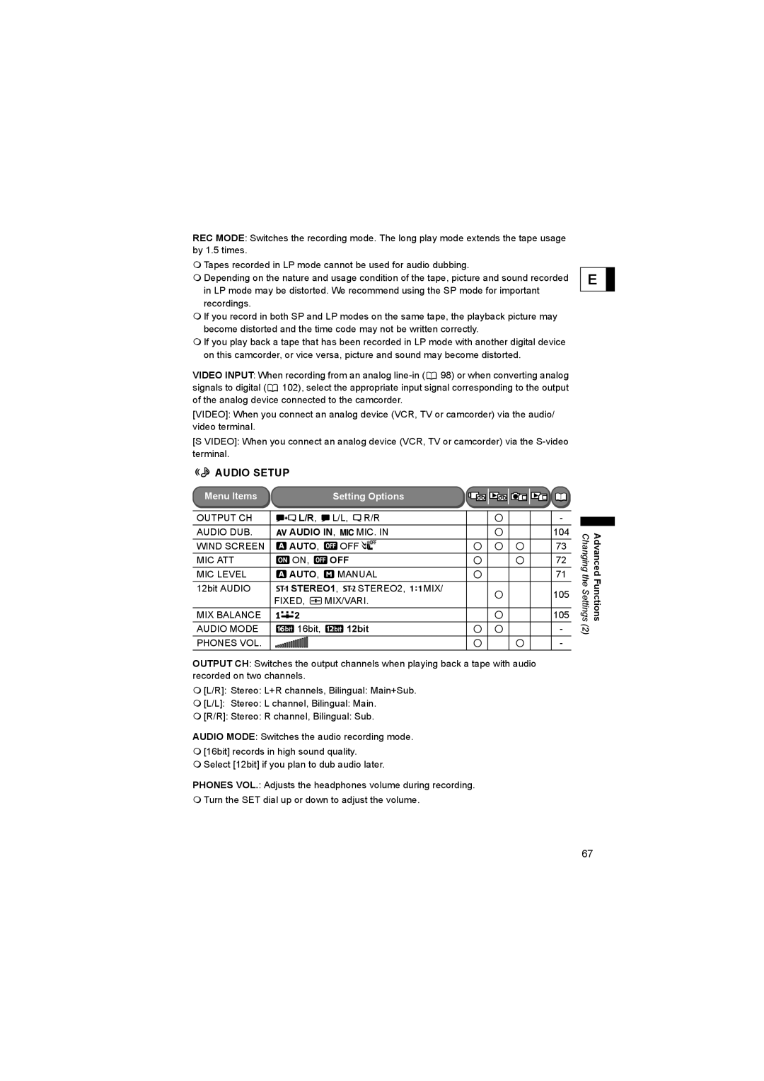 Canon 600 instruction manual Audio Setup, 12bit 