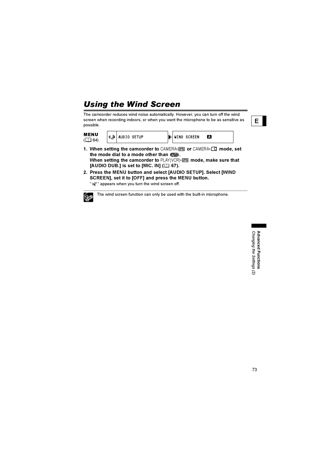 Canon 600 instruction manual Using the Wind Screen 