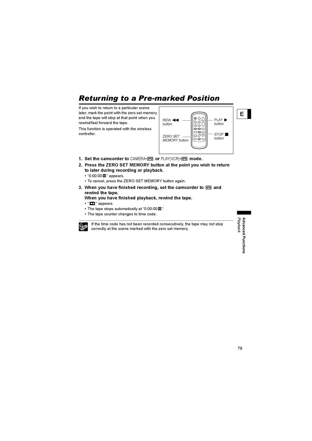 Canon 600 instruction manual Returning to a Pre-marked Position 