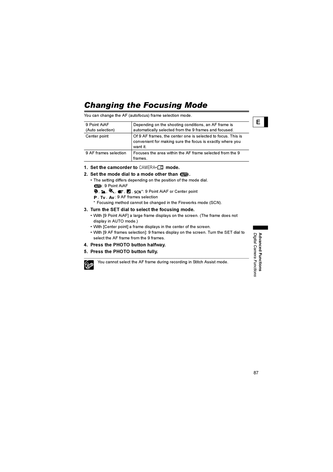 Canon 600 instruction manual Changing the Focusing Mode, Turn the SET dial to select the focusing mode 