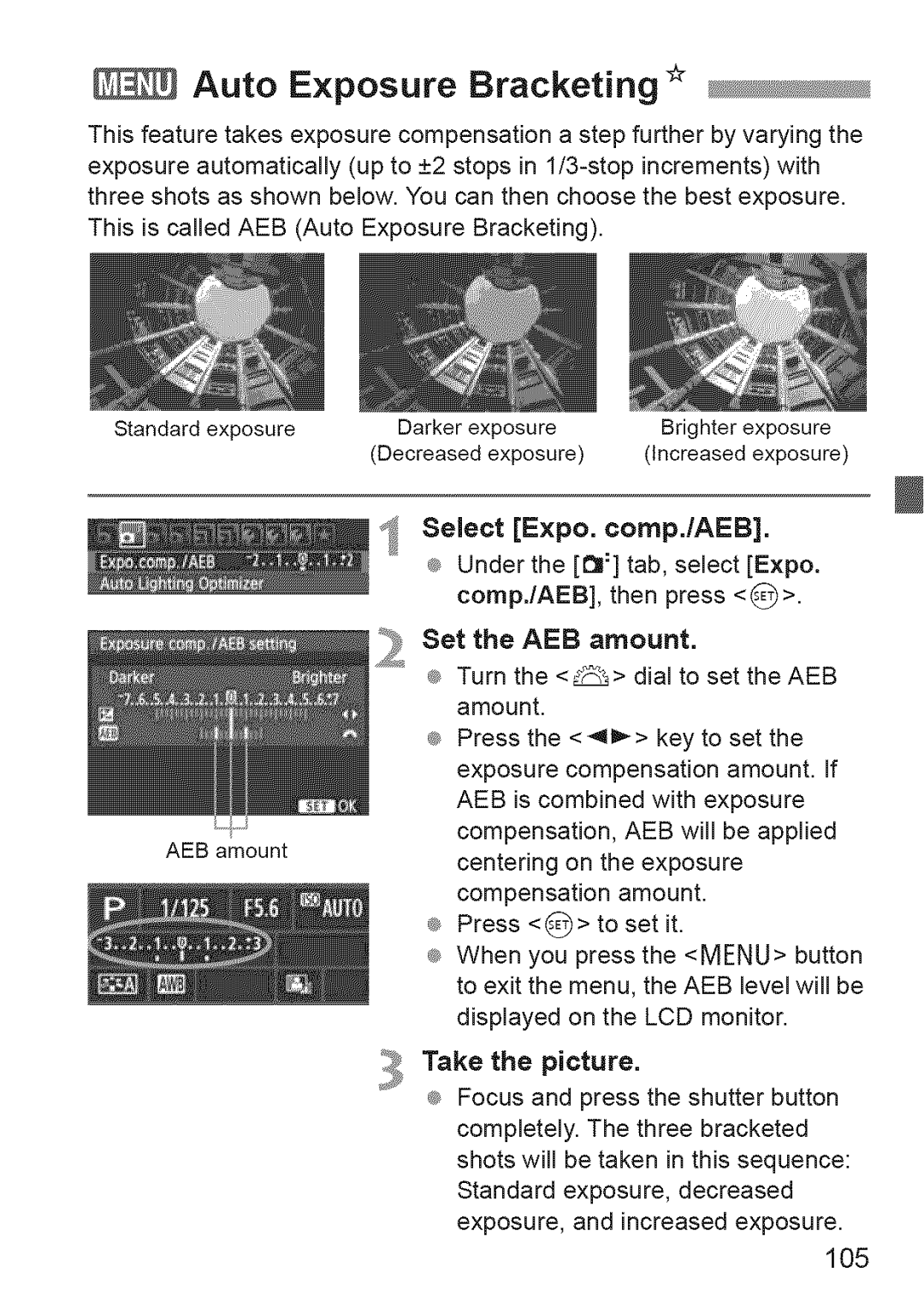 Canon 600D manual Auto Exposure Bracketing, Select E×po. comp./AEB 