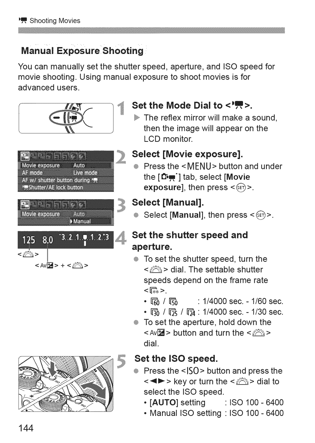 Canon 600D manual 144, Manual Exposure Shooting 