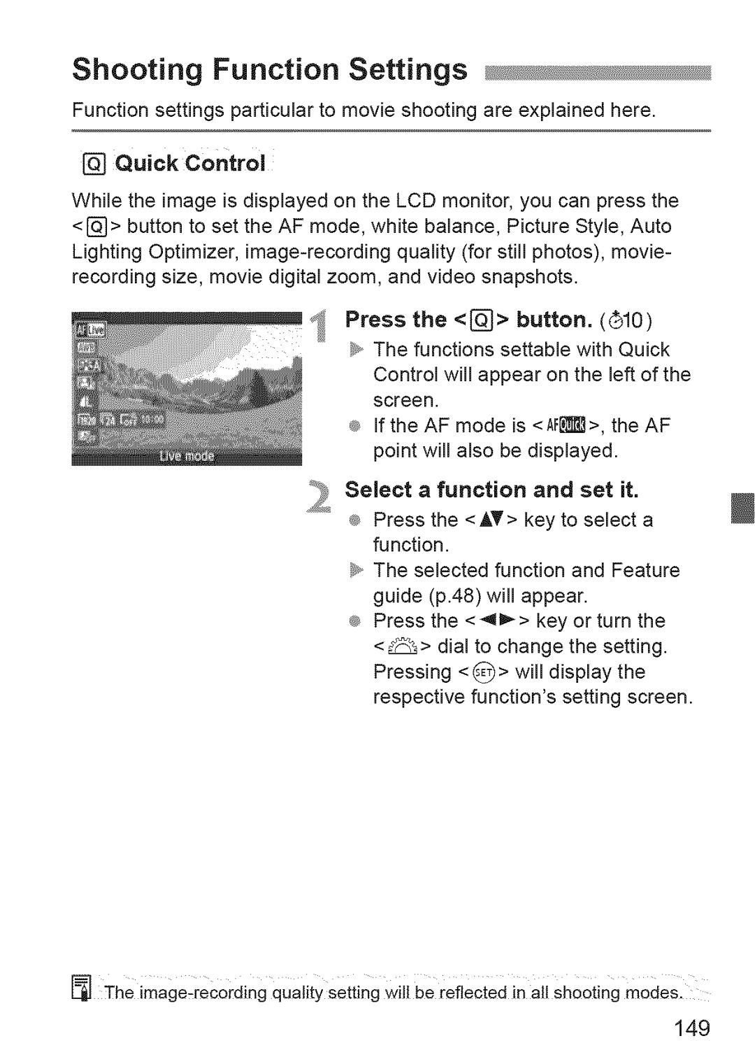 Canon 600D manual Shooting Function Settings, Quick Control 