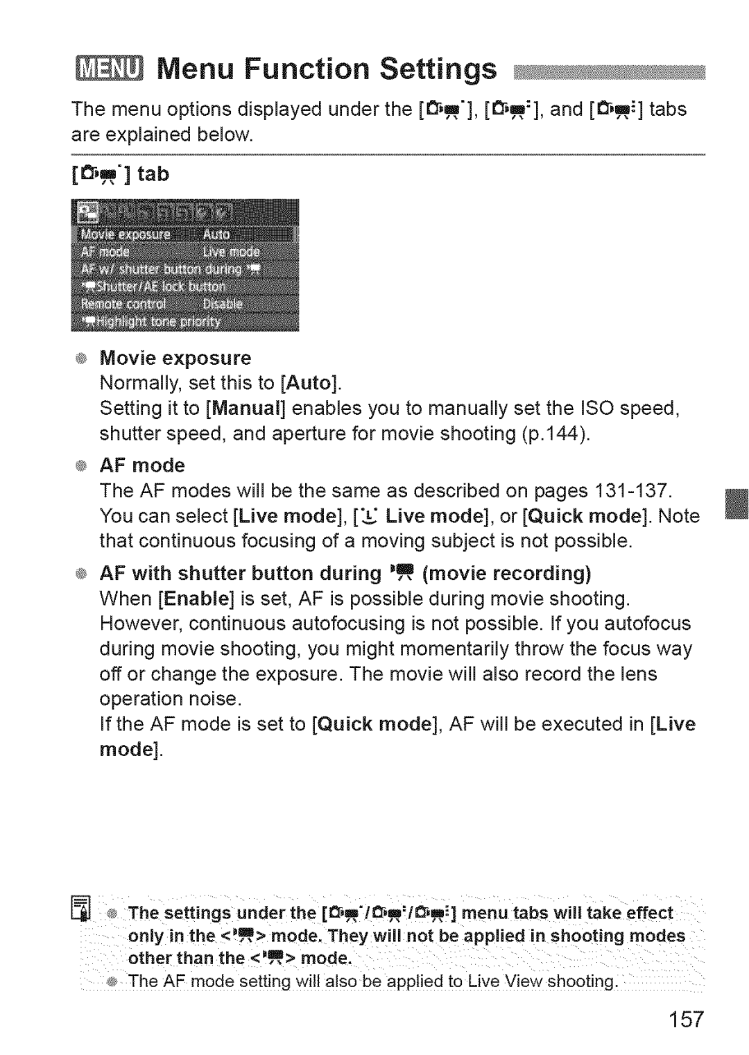 Canon 600D manual Menu Function Settings, 157 