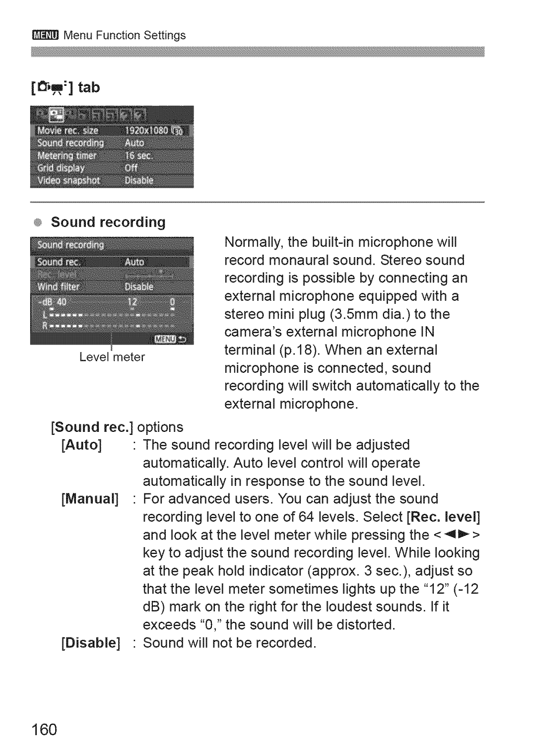 Canon 600D manual 160, Sound recording 