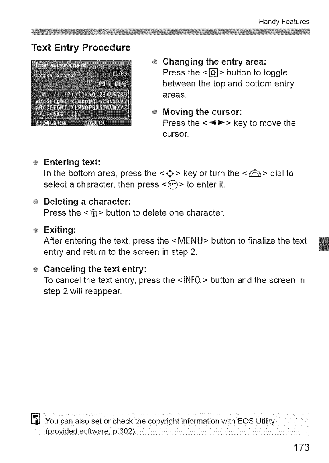 Canon 600D manual Text Entry Procedure, 173 