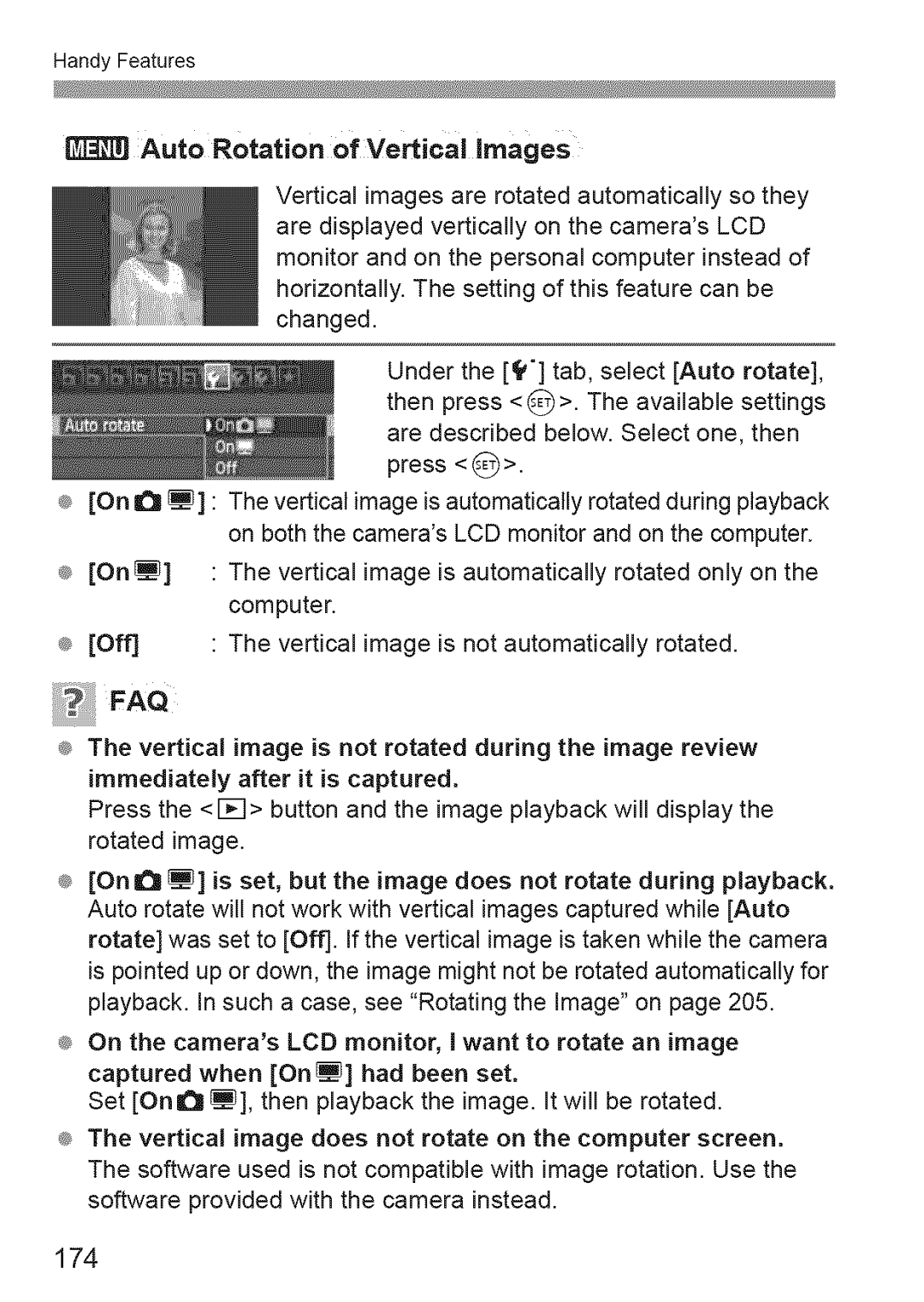 Canon 600D manual AutoRotation of Verticallages, 174 