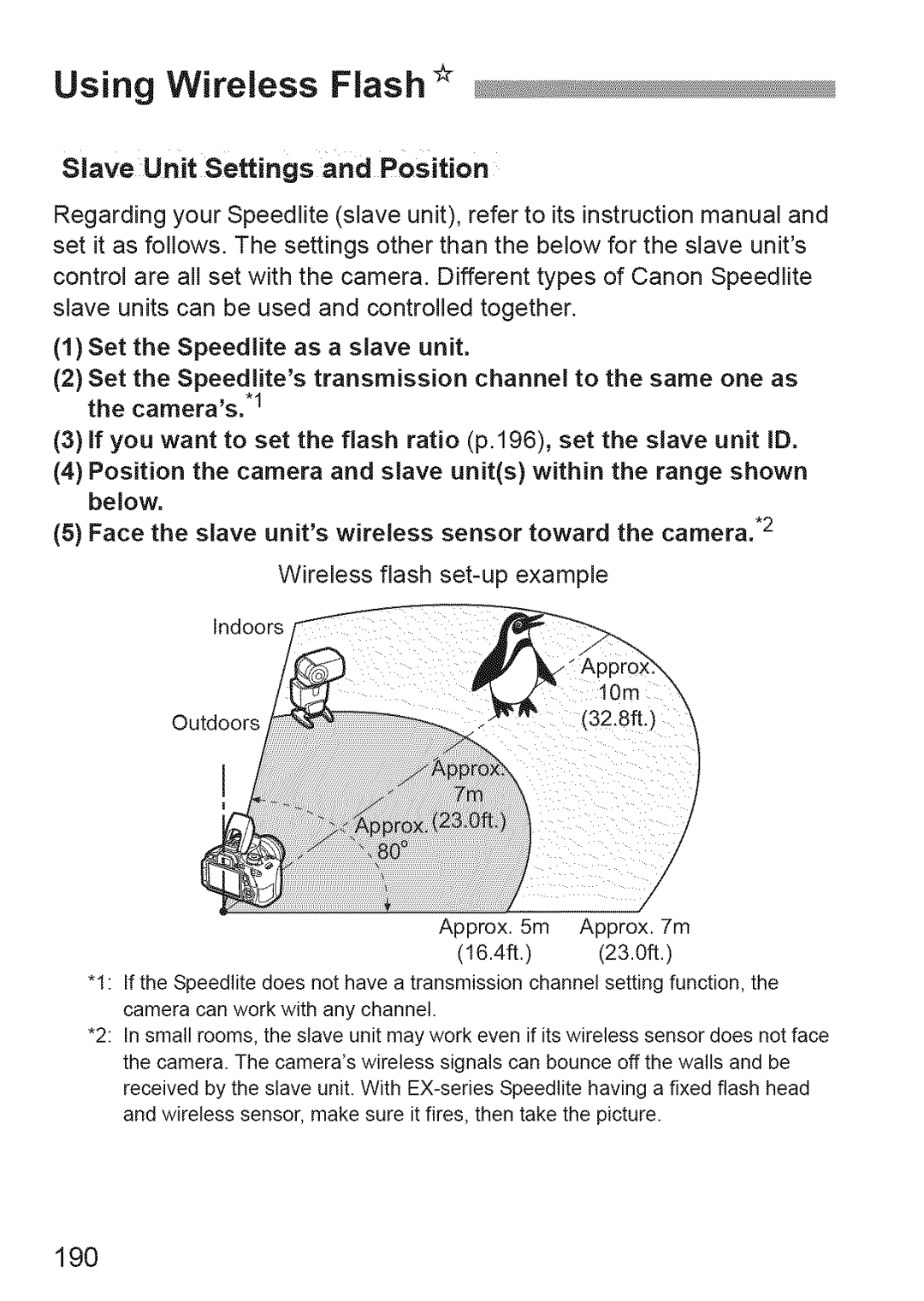 Canon 600D manual Using Wireless Flash, 190, Slave Unit Settings and PoSition 