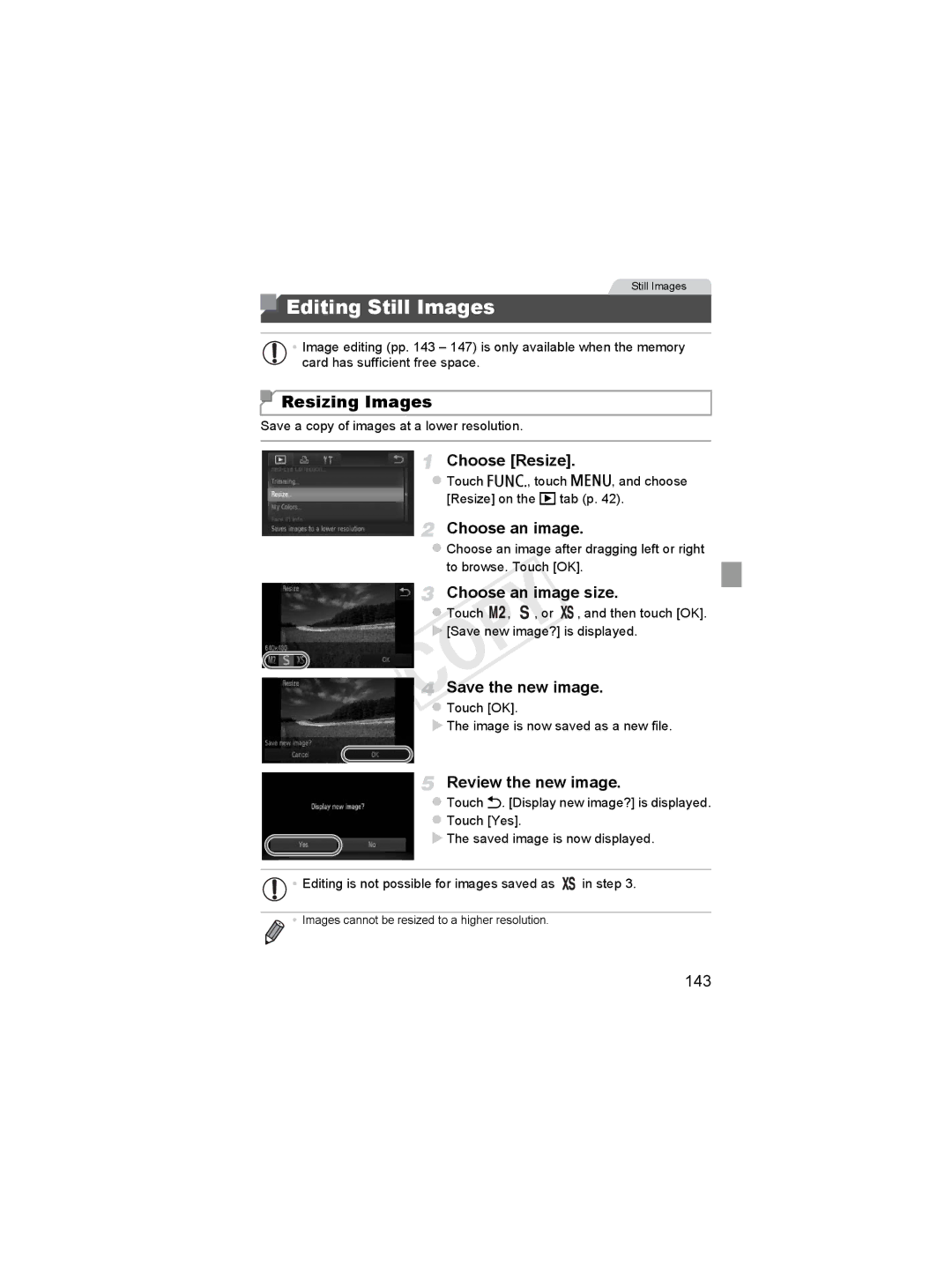 Canon 6051B001, 6048B001 manual Editing Still Images, Resizing Images 