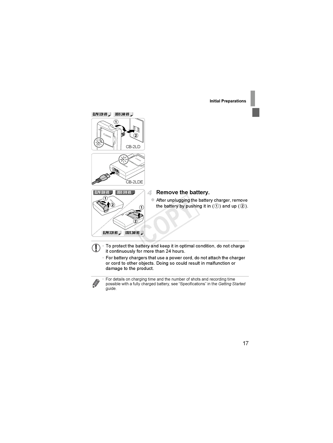 Canon 6051B001, 6048B001 manual Remove the battery 