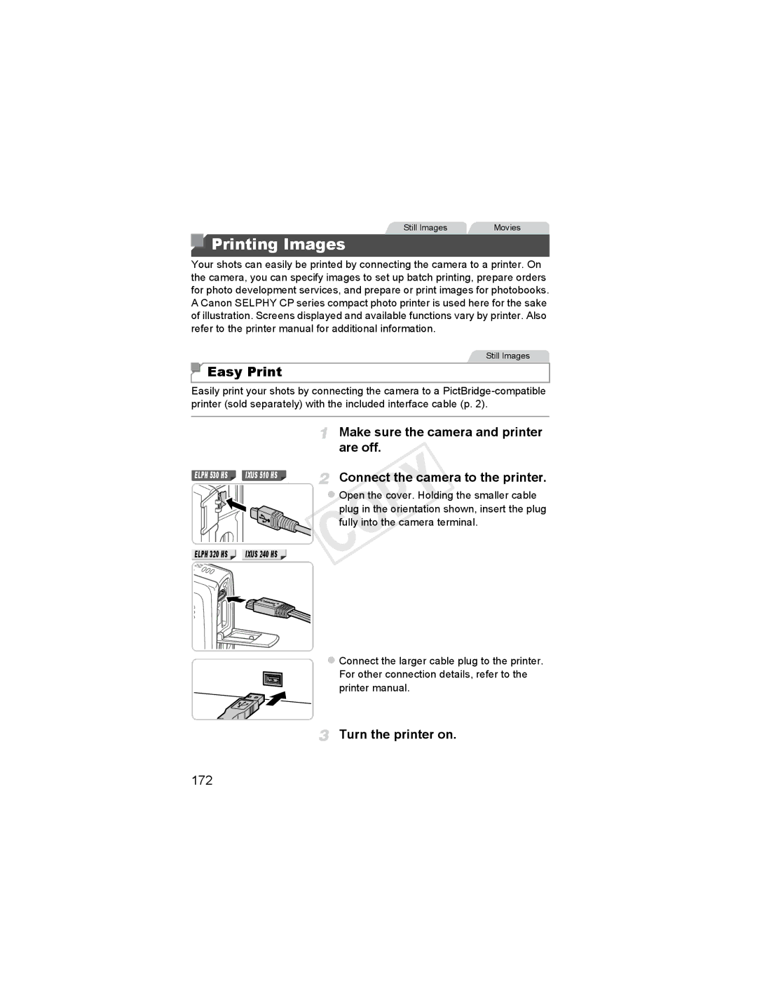 Canon 6048B001, 6051B001 manual Printing Images, Easy Print, Turn the printer on, 172 