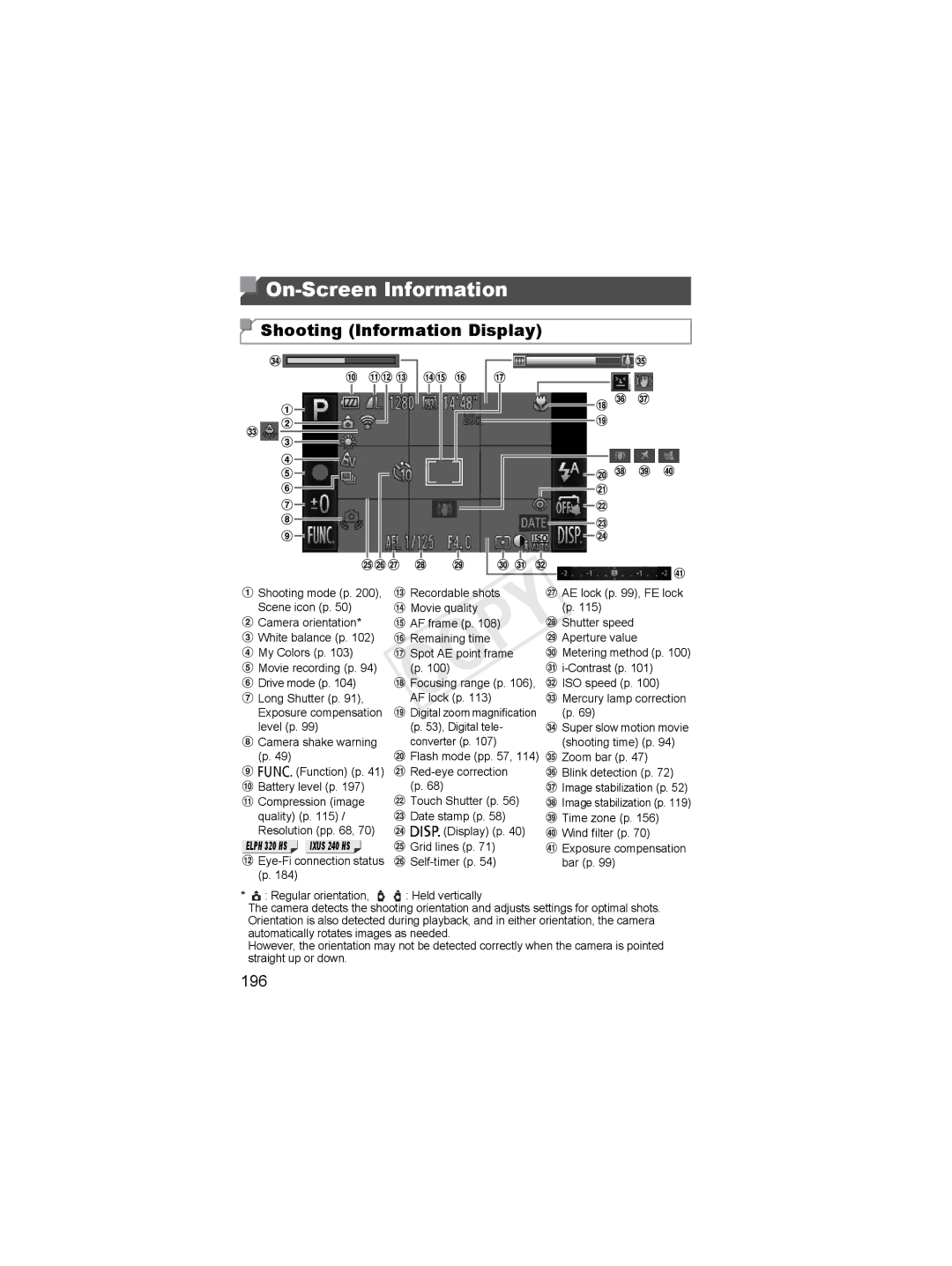 Canon 6048B001, 6051B001 manual On-Screen Information, Shooting Information Display, 196 