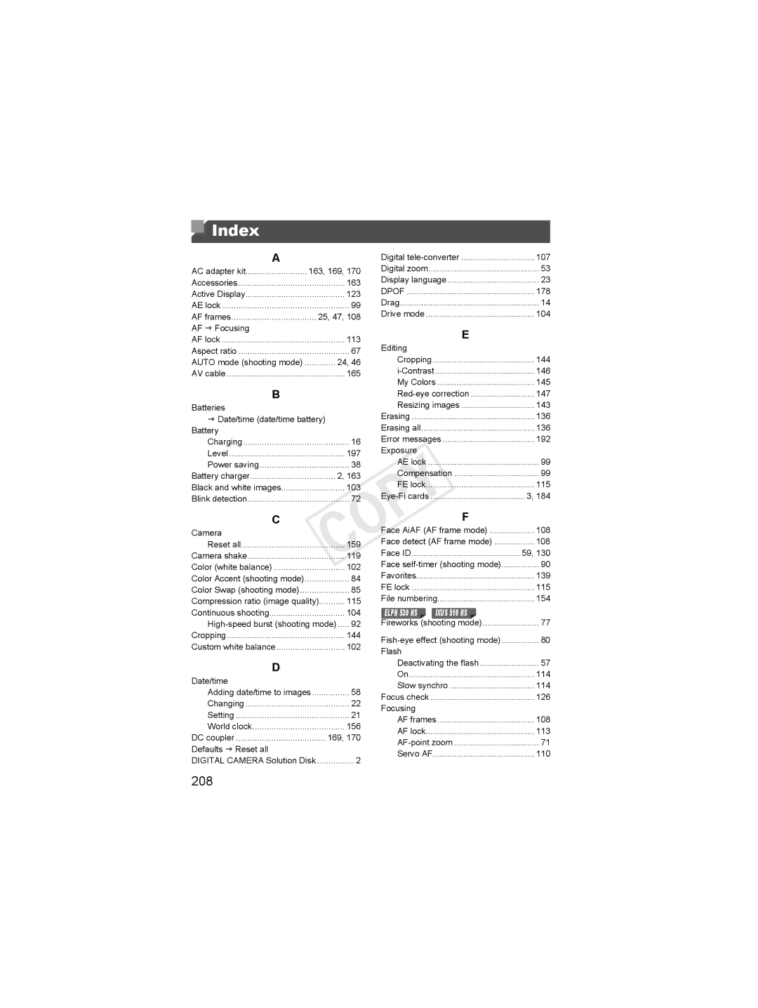 Canon 6048B001, 6051B001 manual Index, 208 