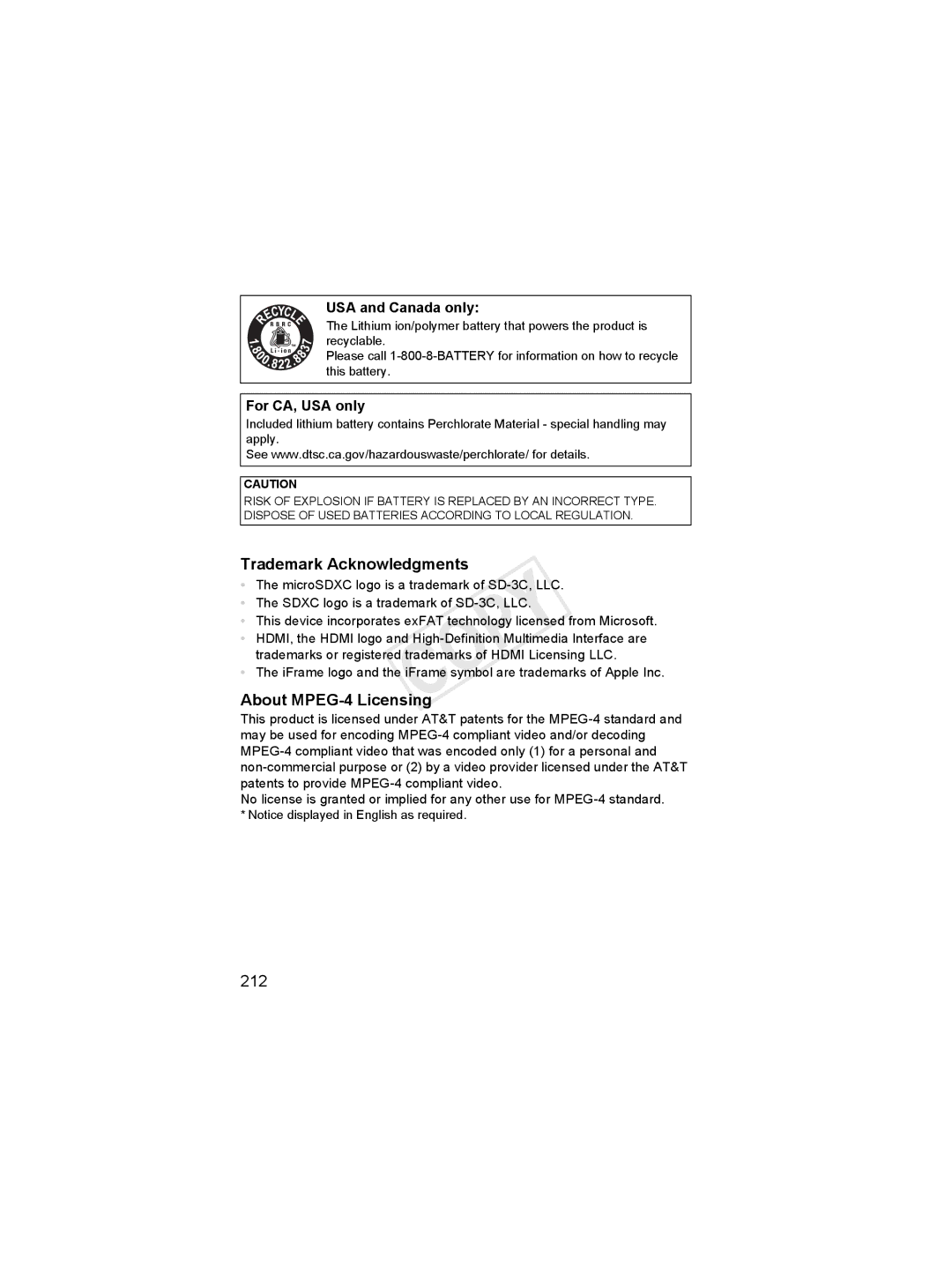 Canon 6048B001, 6051B001 manual Trademark Acknowledgments, About MPEG-4 Licensing, 212 