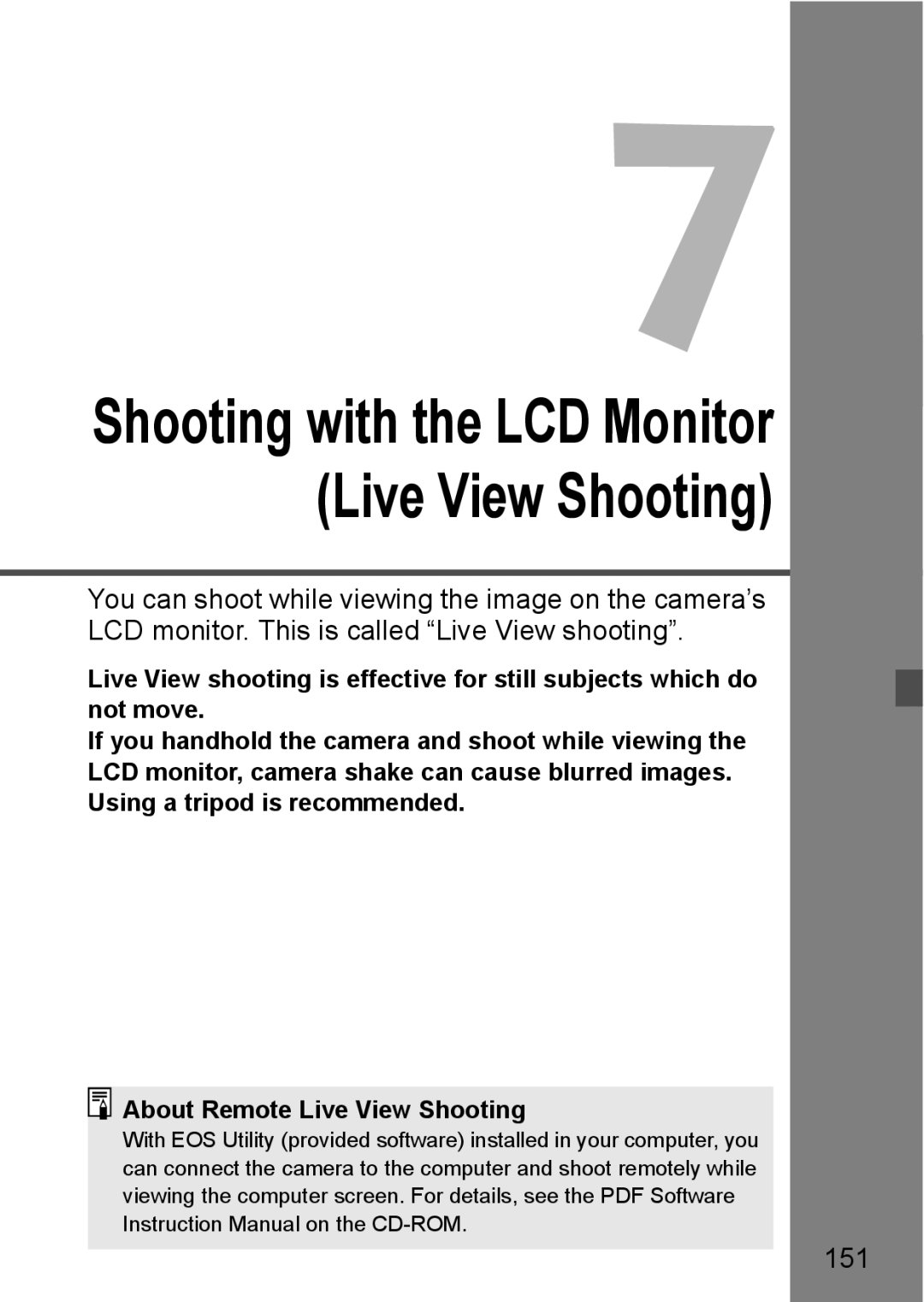 Canon 60D instruction manual Shooting with the LCD Monitor Live View Shooting, 151 