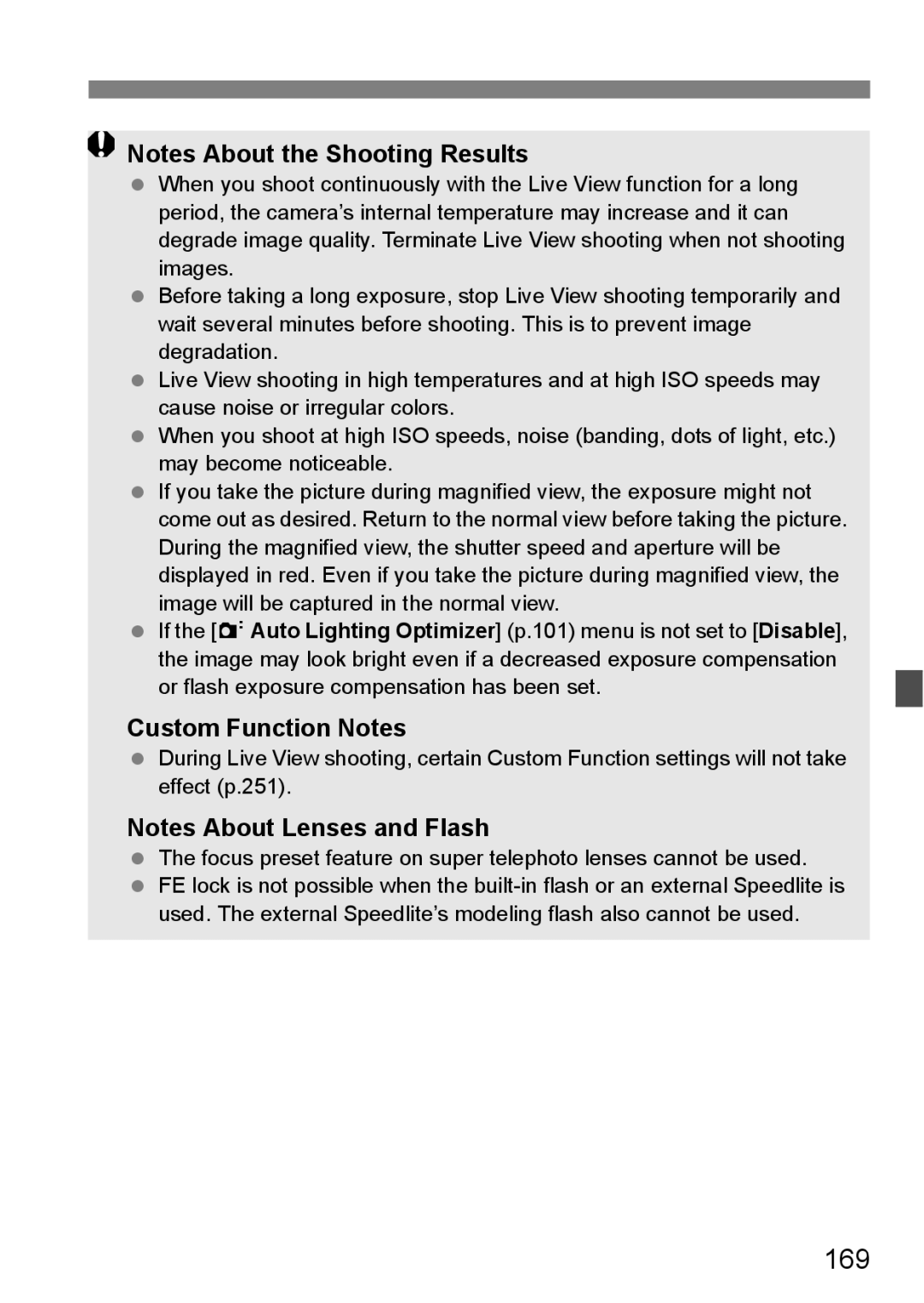 Canon 60D instruction manual 169, Custom Function Notes 