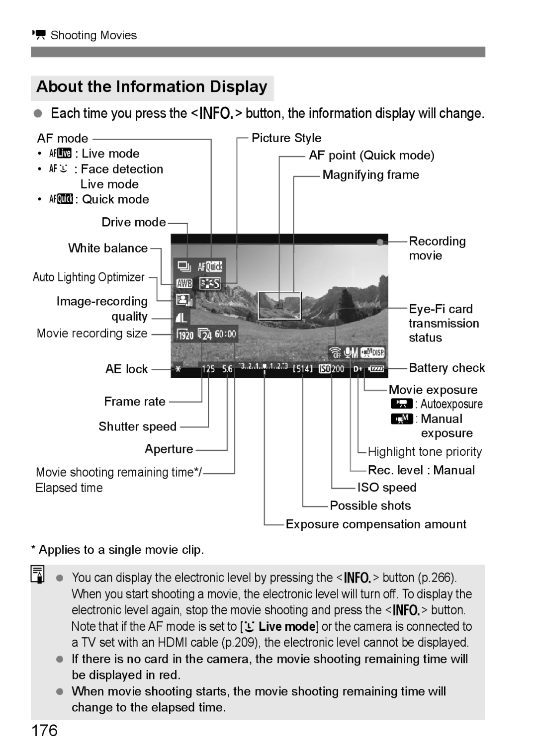 Canon 60D instruction manual About the Information Display, 176 